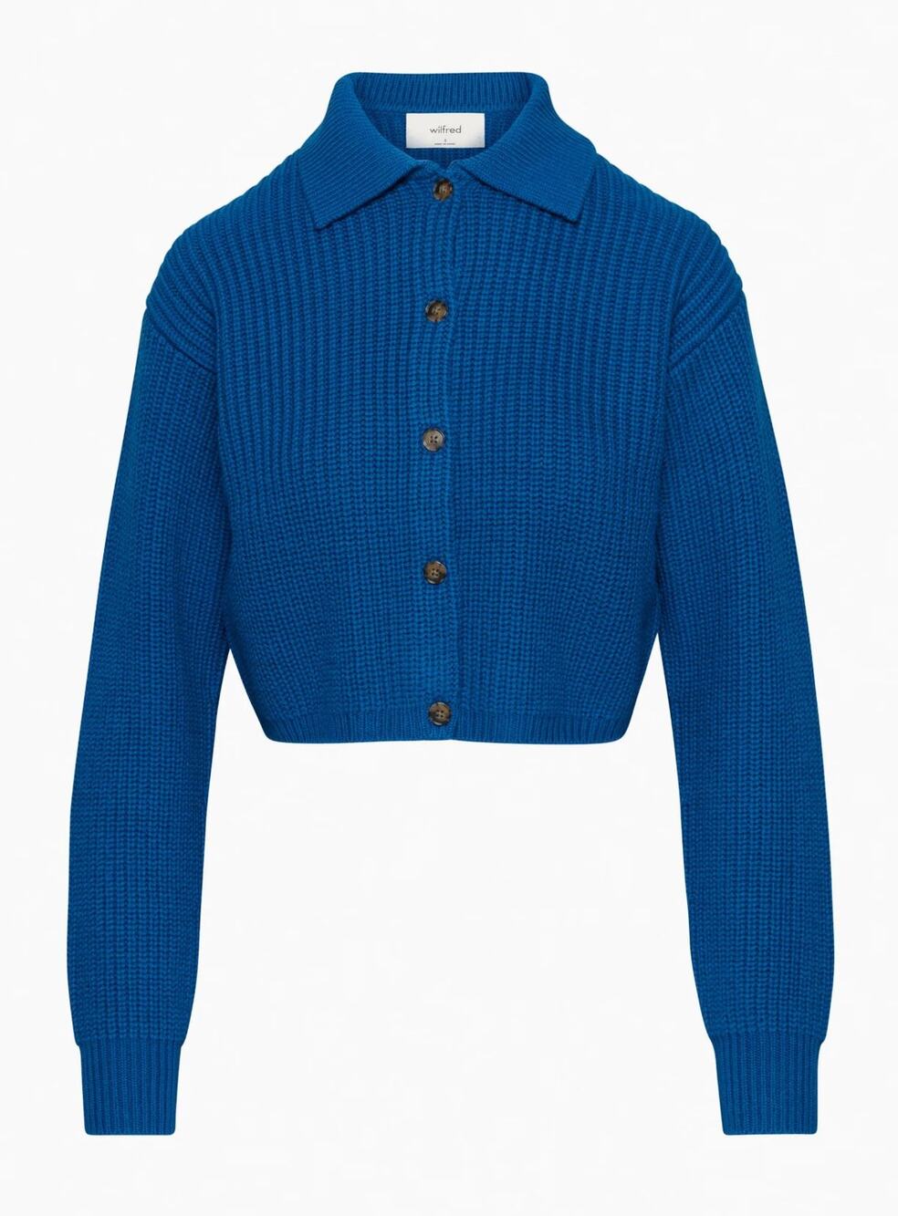 Aritzia Wilfred Nextdoor Sweater Small Collared 100% Merino Wool‎ Cardigan Blue